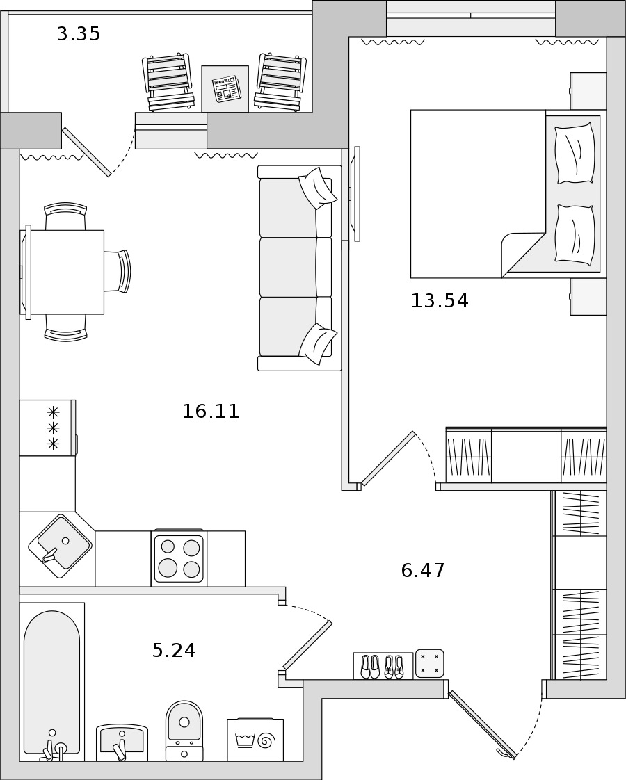 1-комнатная квартира 41.36 м², 17/18 эт., ЖК «Город Первых»